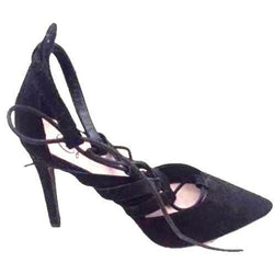 LULUS Black Suede Leg-Wrap Heels - Shoe Bank