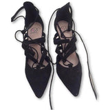 LULUS Black Suede Leg-Wrap Heels - Shoe Bank