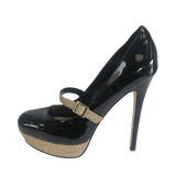 Shoe Dazzle black & gold platforms