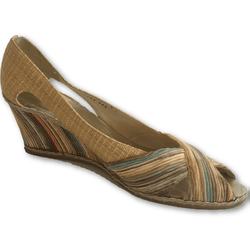 Cristian Firenze Beige Stripe Wedges - Shoe Bank