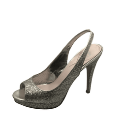 Crown Logo Silver Sparkle Open-Toe Pumps